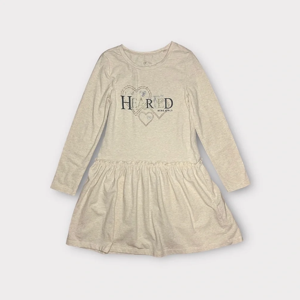 BCBGirls Cream Text Kind Hearted Long Sleeve Dress